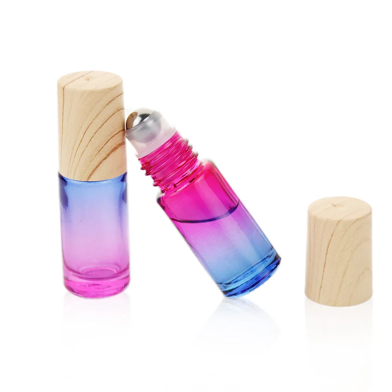 5/10/20/30/50pcs Thick Glass Roll On Bottles 5ml Gradient Color Empty Bottle Roller Ball Bottle For Essential Oil Travel Kit