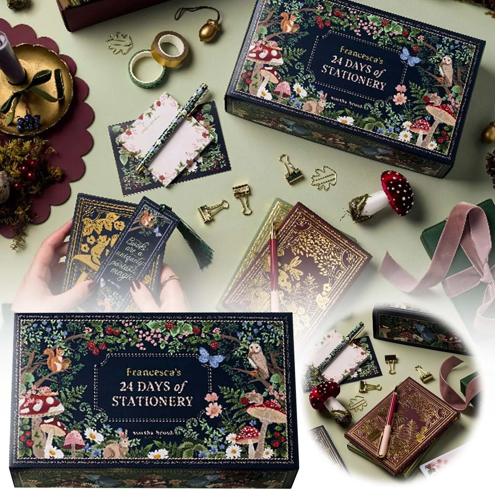 24 Days Stationery Advent Calendar Winter Woodland Design Stationery Arrival Calendar Gifts Box with Cards Pens Christmas Gifts