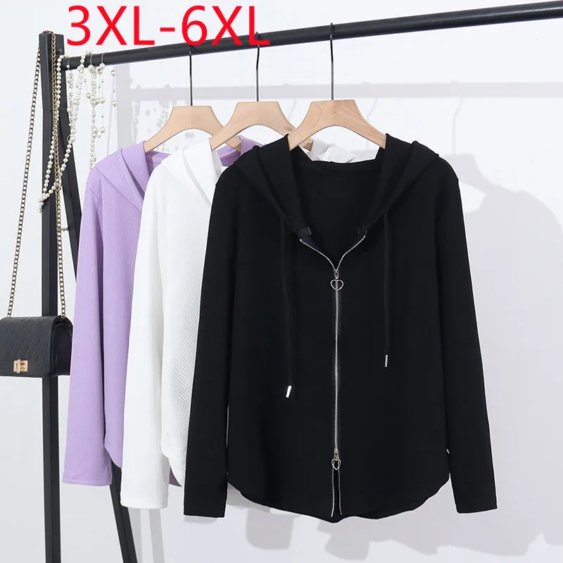 

New 2023 Ladies Spring Autumn Plus Size Tops For Women Large Size Blouse Long Sleeve Hooded Purple T-shirt 3XL 4XL 5XL 6XL