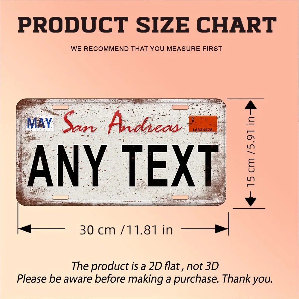 Personalized custom San Andreas metal decorative aluminum plaque,  rustic style metal novelty item, suitable for all terrain veh