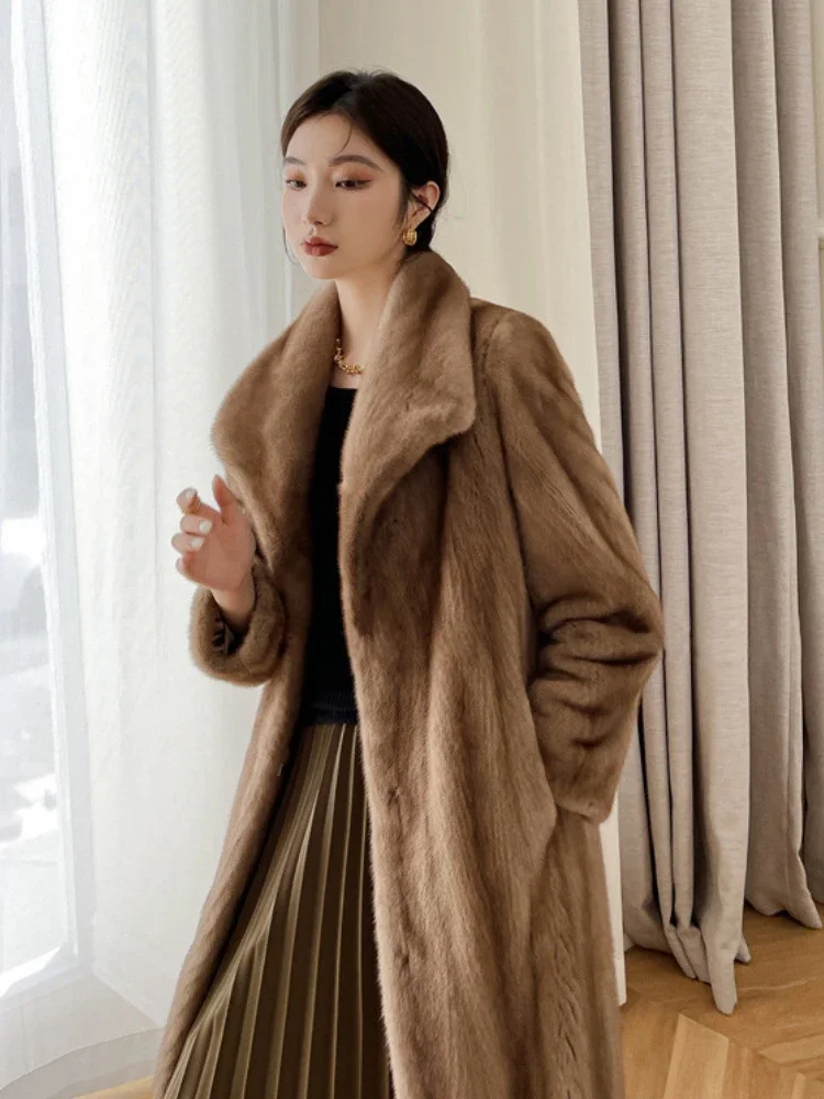 Luxury High-end Long Faux Fur Coat Winter Warm Women's Clothing Fur Jacket Long Sleeve Cardigan Design Faux Mink Long Coat Chic