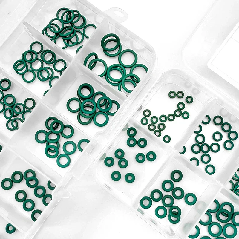 Multi Specification Green FKM O Ring Assortment 225Pcs CS1.9mm High Temp Oil Resist Washer Plumbing Auto Engine Seal