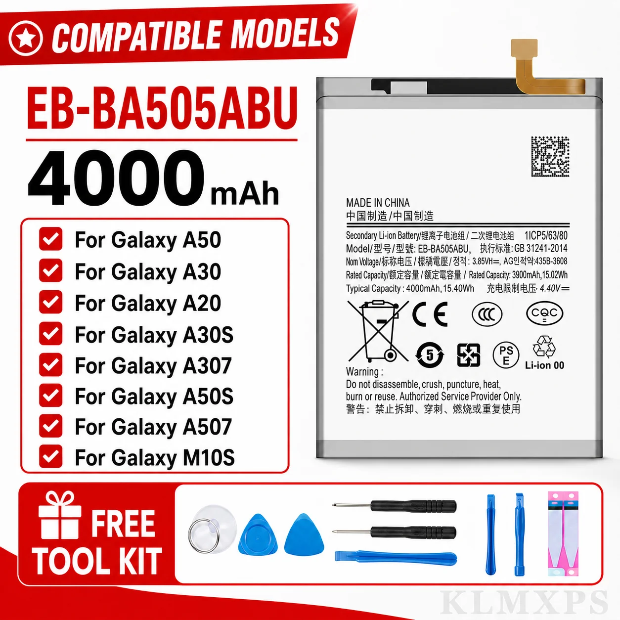 High Capacity Replacement Battery EB-BA505ABU 4000mAh Repair Tools Kit For Samsung A50 A30 A505FN DS GN
