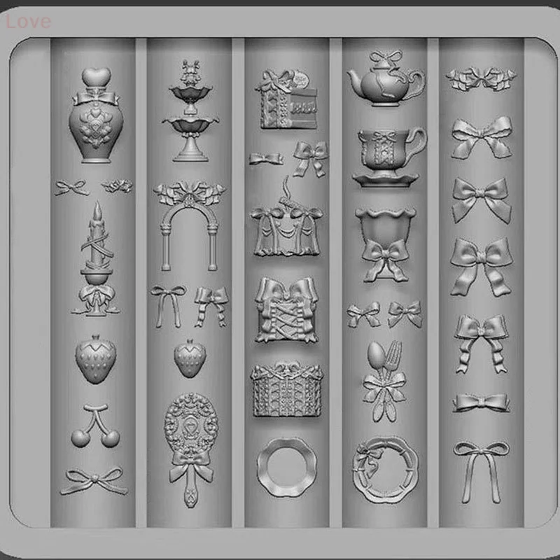 [L & P] Transparent Nail Art Silicone sculpture moule nœud papillon miroir tasse à thé UV Gel vernis moule bricolage conception charme pochoirs décor