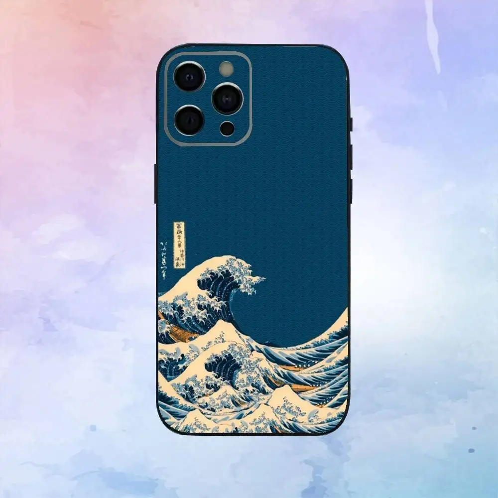 Etui na telefon z motywem Wielkiej Fali w Zatoce Kanagawa dla iPhone'a 17, 16, 15, 14, 13, 12, 11 Plus, Pro Max, miękki czarny pokrowiec