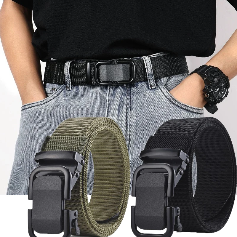 

Men's Belt Toothless Automatic Buckle Nylon Belt Metal Canvas Webbing Belts Men's All-match Trousers Outdoor Work Canvas Belts