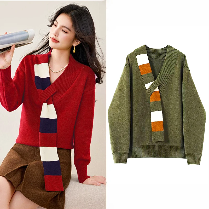 

Women Long Sleeve Sweater V-Neck Tops Woman Autumn Winter Thin Slim Jumpers Sweaters 2025 New Style Christmas Clothes SL210