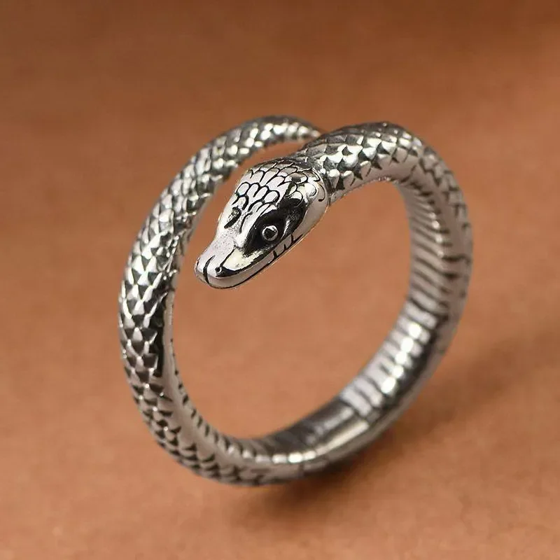 Retro Snake Ring Men Cold Wind Snake Index Finger Ring Fashion Imitation Thai Silver Men Open Ring Adjustable Jewelry Gift