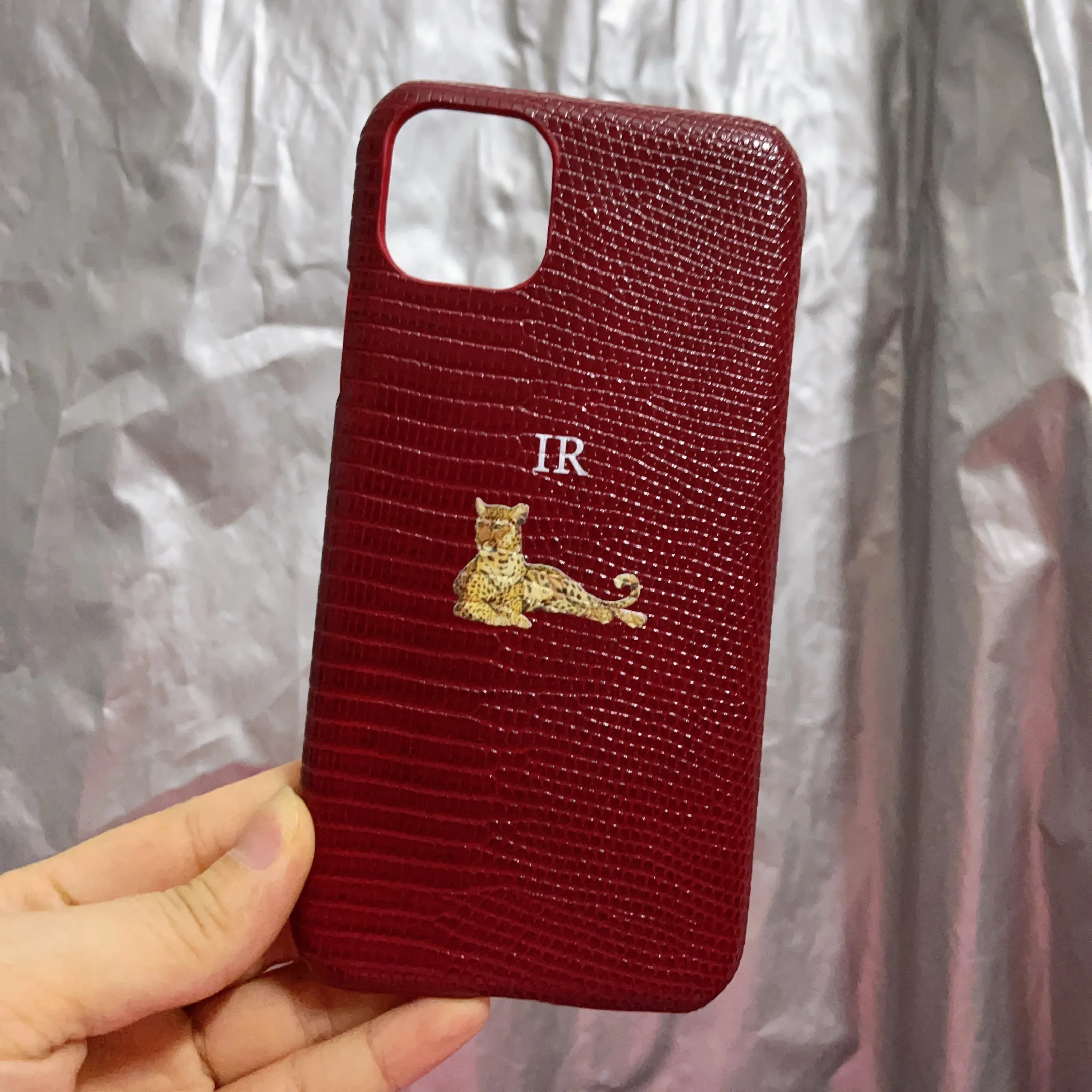 

Personalise Initials Name Lizard Leopard Leather Case For iPhone 16 15 14 13 12 11 Pro Max Plus Initials Letters Cover