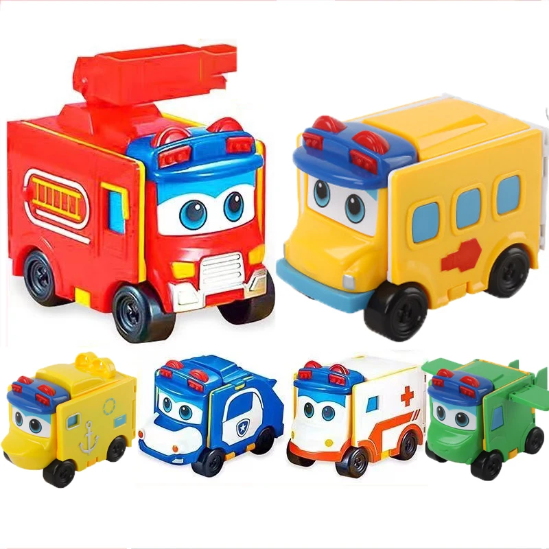 GoGoBus Action Figures Transformation Robot Cars Deformation Vehicles Anime Cartoon Police Fireman Models Toys Christmas Gifts