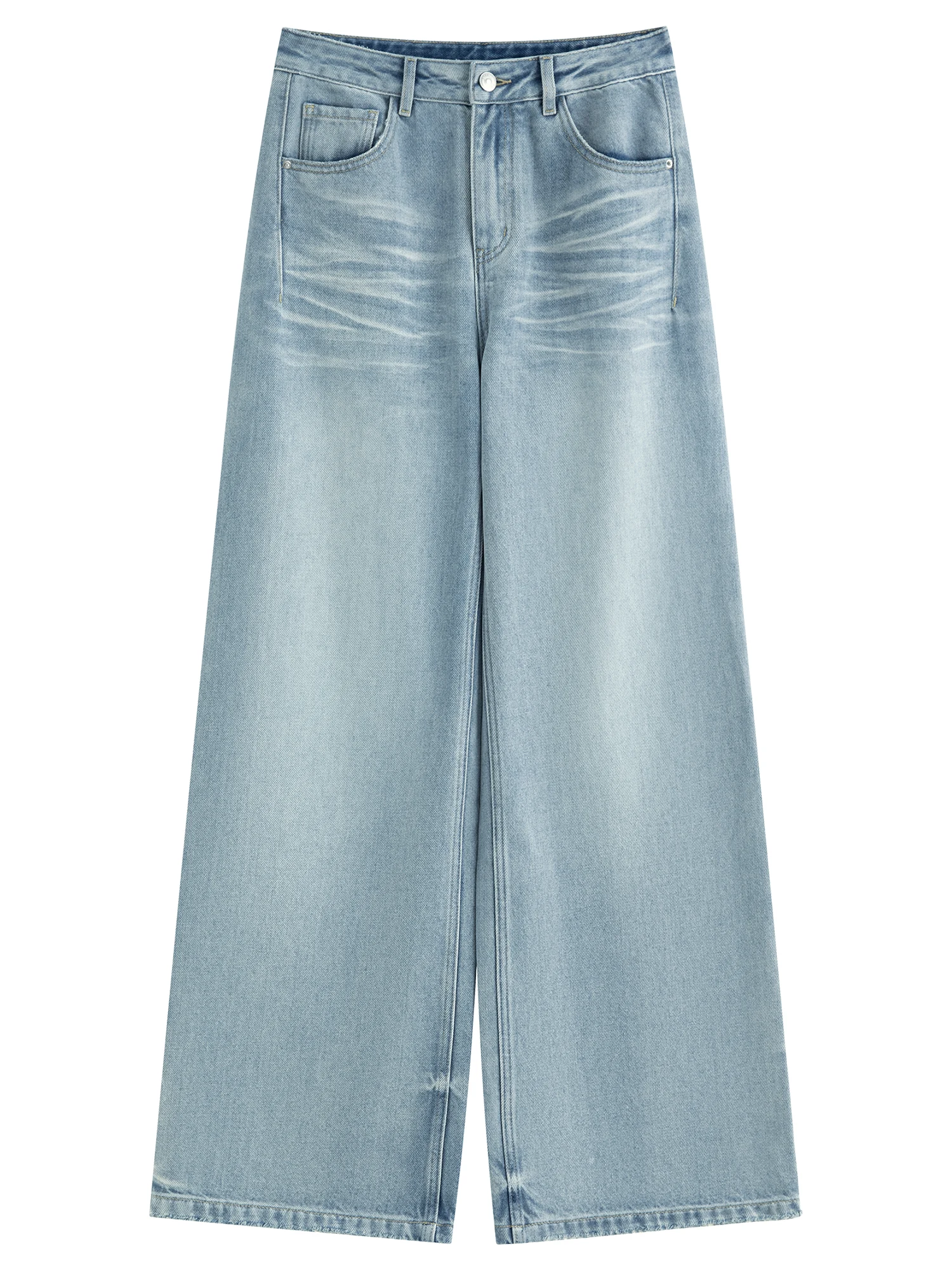 FSLE New Summer Women‘s Wide Leg Jeans Vintage Washed Straight Wide Leg Pants High Waist Denim Trousers Casual Street Style Chic