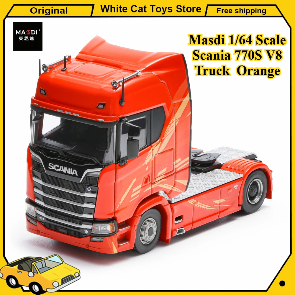 

Masdi 1/64 Scania 770S V8 Truck Scale Orange Howo Military Alloy Car Model Miniature Diecast Collection Ornament Hobby Toy Gift