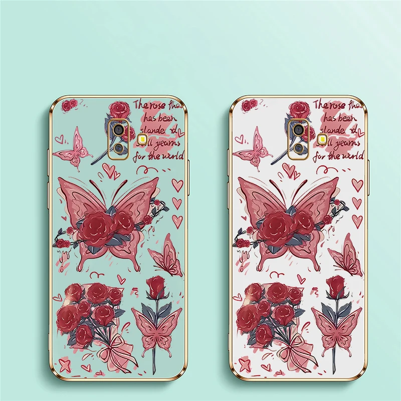 Colorful Butterfly Plating Case For Samsung Galaxy J4 J6 Plus 2018 J4 J5 J7 Prime J730 J7 Pro J7 2017 Soft Flower Rose Cover