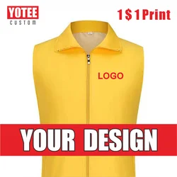 YOTEE Men's Custom Vest Printed Logo Sleeveless Vest Volunteer Uniform Supermarket Workwear Solid Colour Zip Top