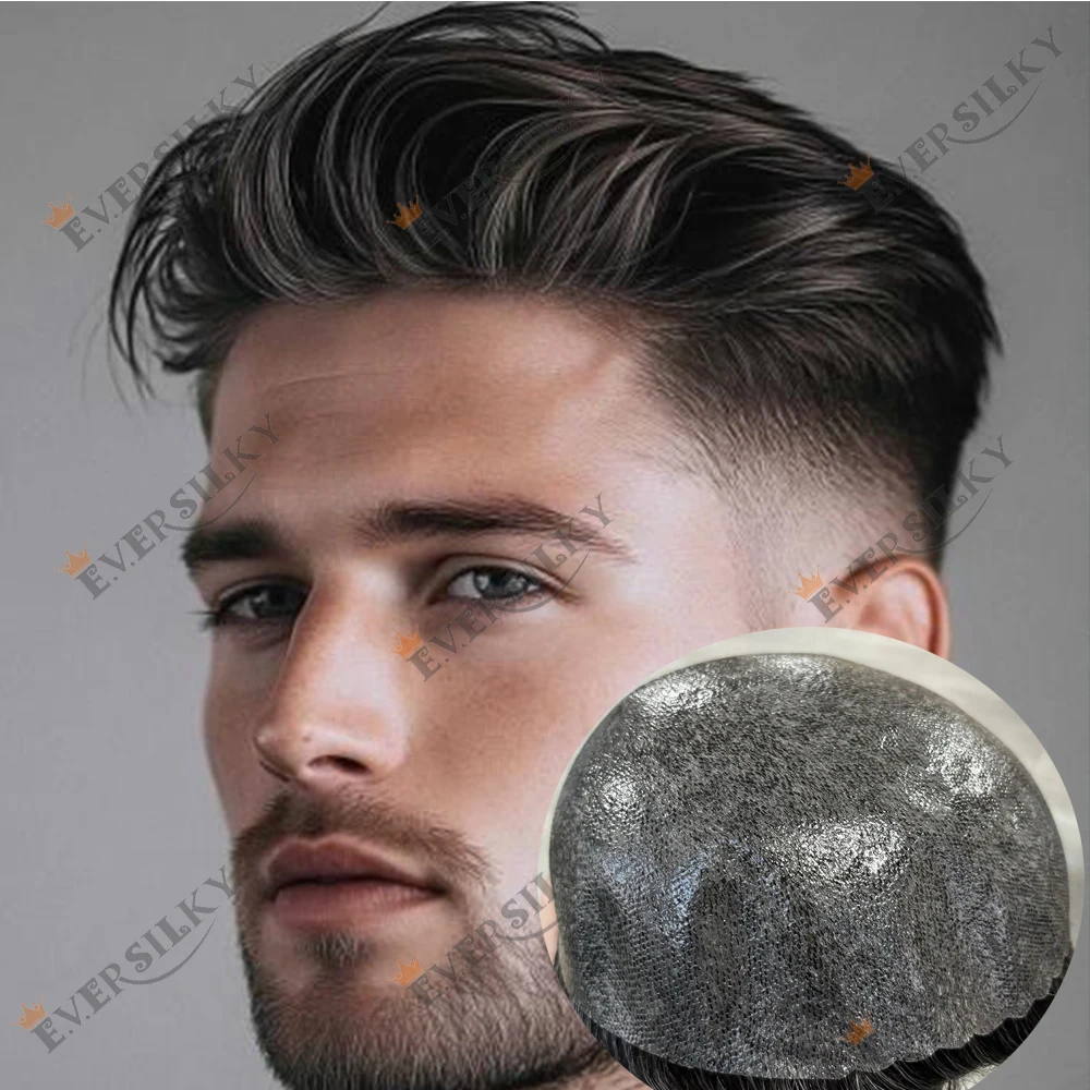 

#2 #3 #4 #6 Darkest Brown Men's Human Hair Toupee Durable Thin Silicon Capillary Prosthes Grey 1B80 1b40 System Scallop Hairline