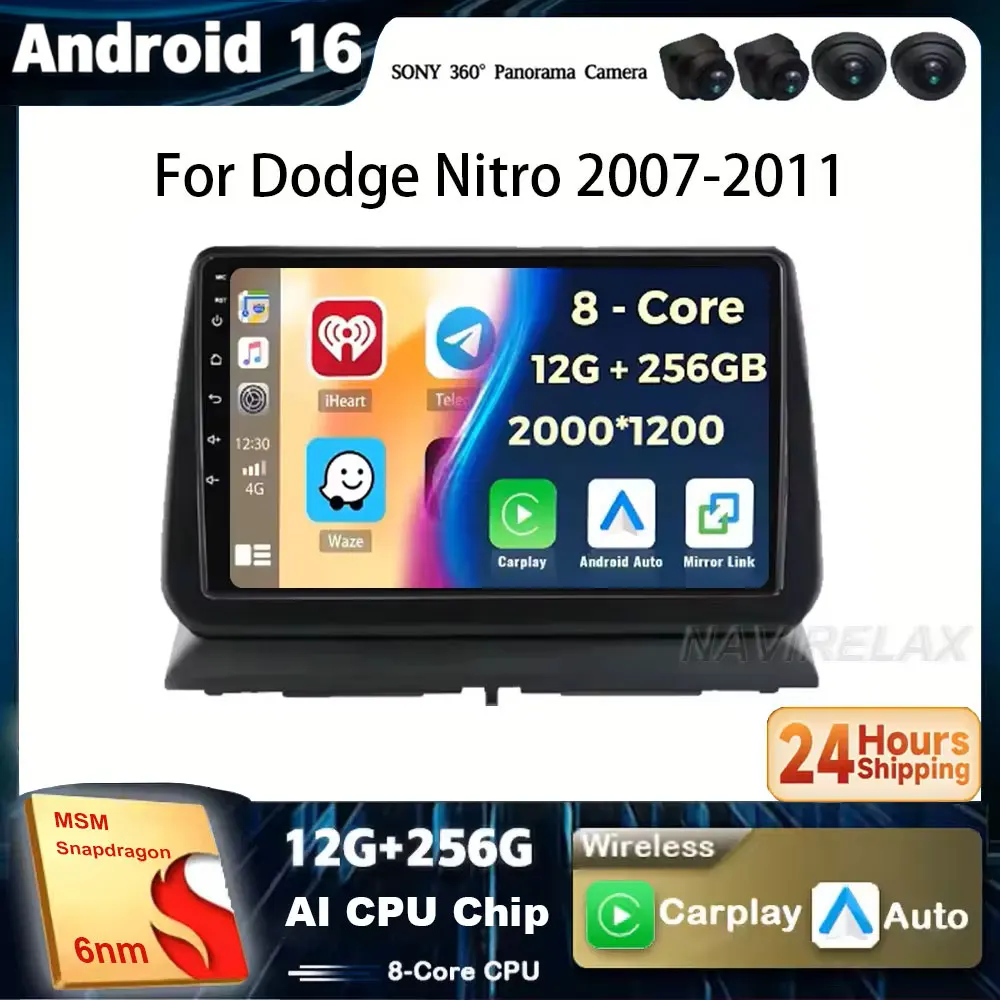 Android 16 Car Radio For Dodge Nitro 2007 2008-2011 Stereo Carplay Car Multimedia Player GPS Navigation Autoradio Head Unit Auto