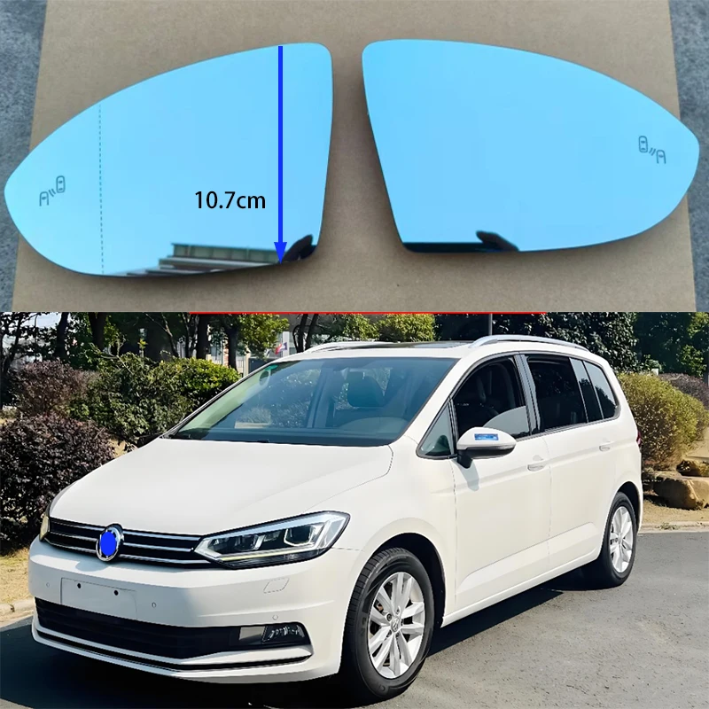 Für VW Golf MK7 14-20 Lamando 15-18 Touran 15-24 Dual-Kurven-Spiegelglas mit Heizung, Blautönung, Blendschutz und Weitwinkel für den Toten Winkel