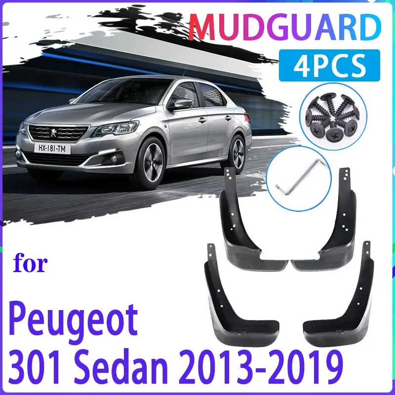 

4 PCS Car Mud Flaps for Peugeot 301 2013~2019 2014 2015 2016 2017 2018 Mudguard Splash Guards Fender Mudflaps Auto Accessories