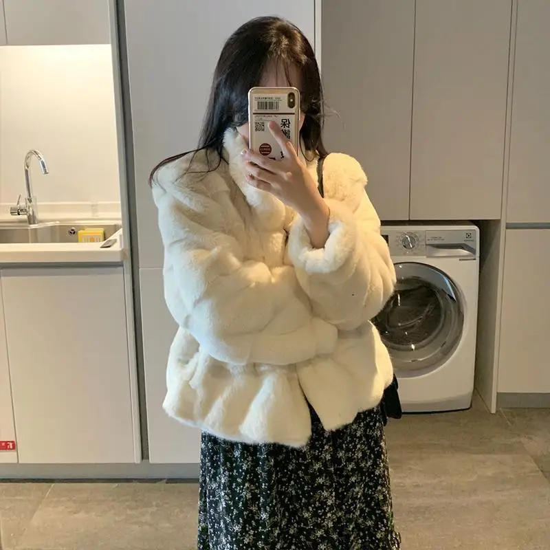 

Winter New Solid Color Stand Collar Long Sleeve Fashion Outwear Women High Street Casual Loose Button Patchwork Thick Cardigan