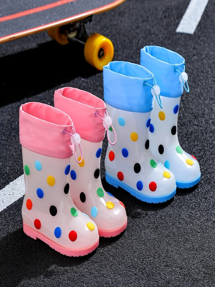 

Cartoon drawstring and velvet rain boots for children, all season universal water shoes, waterproof shoes for boys and girls