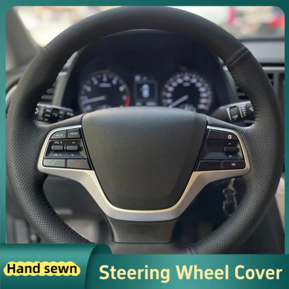 Custom Car Steering Wheel Braid Cover Hand Sewn Leather For Hyundai Elantra 4 2016 2017 Solaris 2017 Accent 2018 Car Accessories