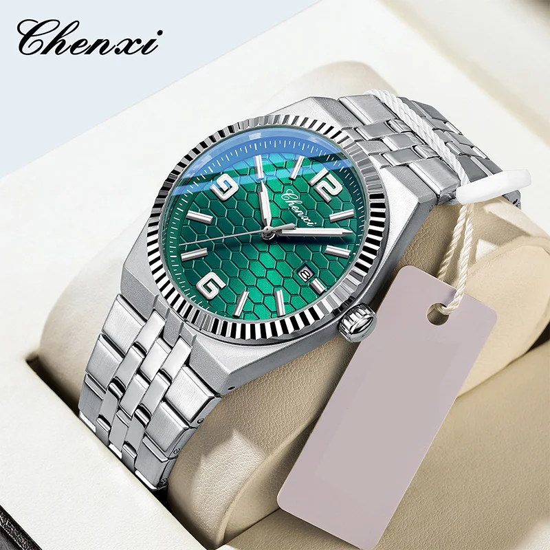 CHENXI High-End Watches For Man Luminous Fashion Minimalist Calendar Circular Dial Stainless Steel Strap Quartz Wristwatches