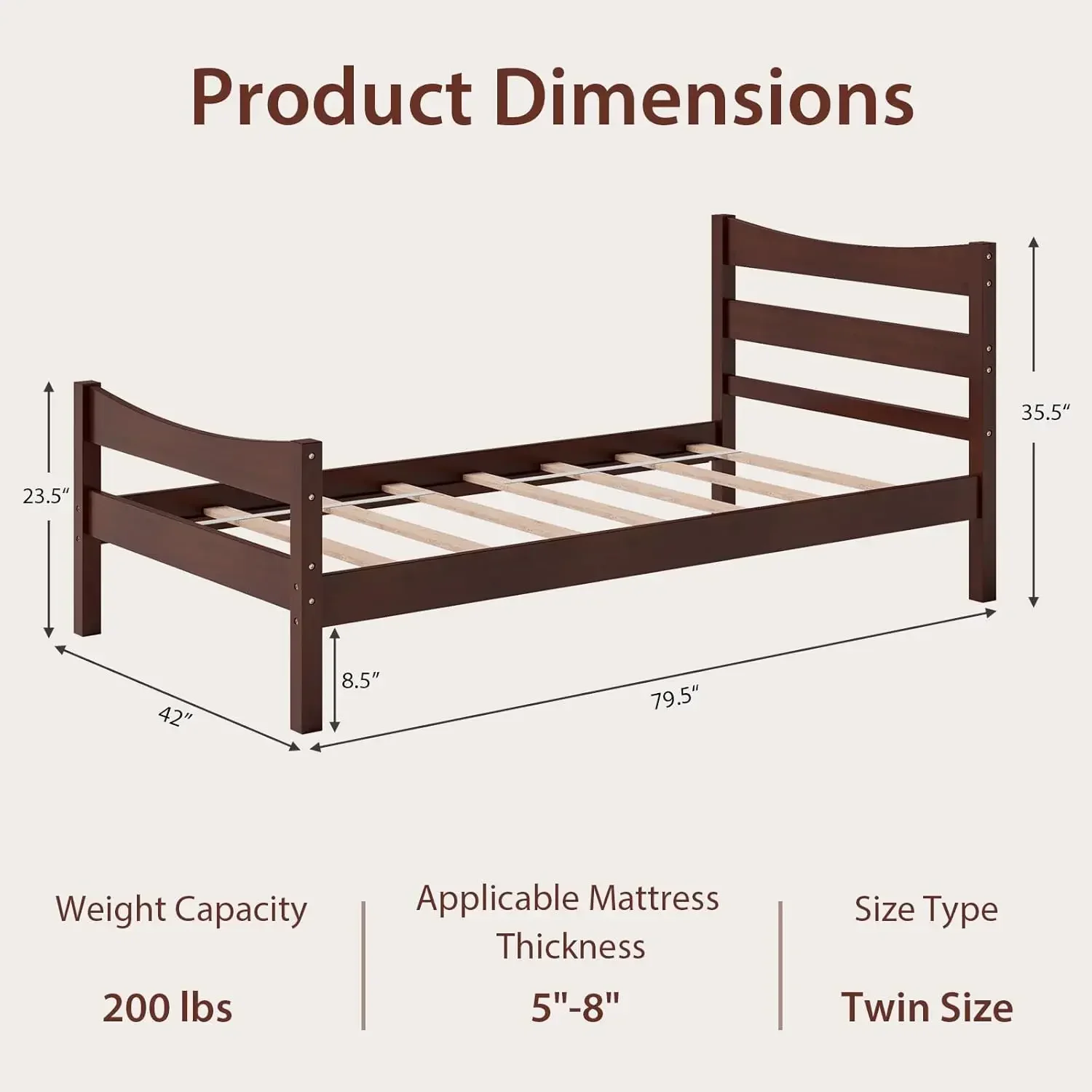 Wood Bed Frame Twin Size, Rustic Style Platform Bed w/Headboard & Footboard, Solid Wood Slat Support, No Box Spring Needed, Pane