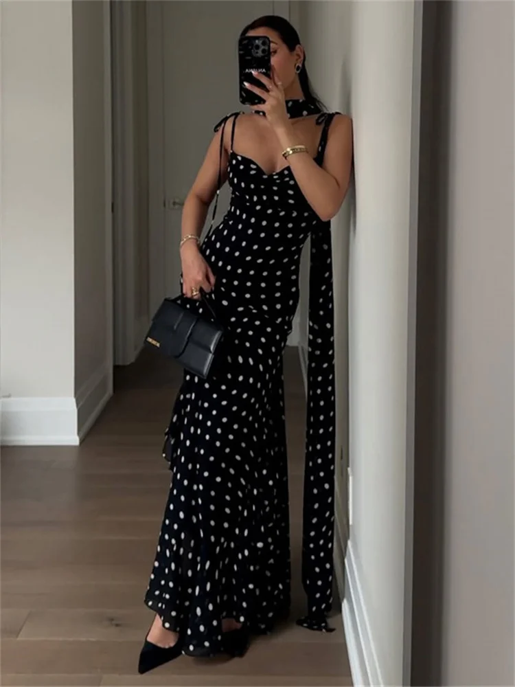 

Tossy Ruffled Fashion Elegant Maxi Dress For Women Spaghetti High Waist Contrast Patchwork Party Dress Evening Female Long Dress