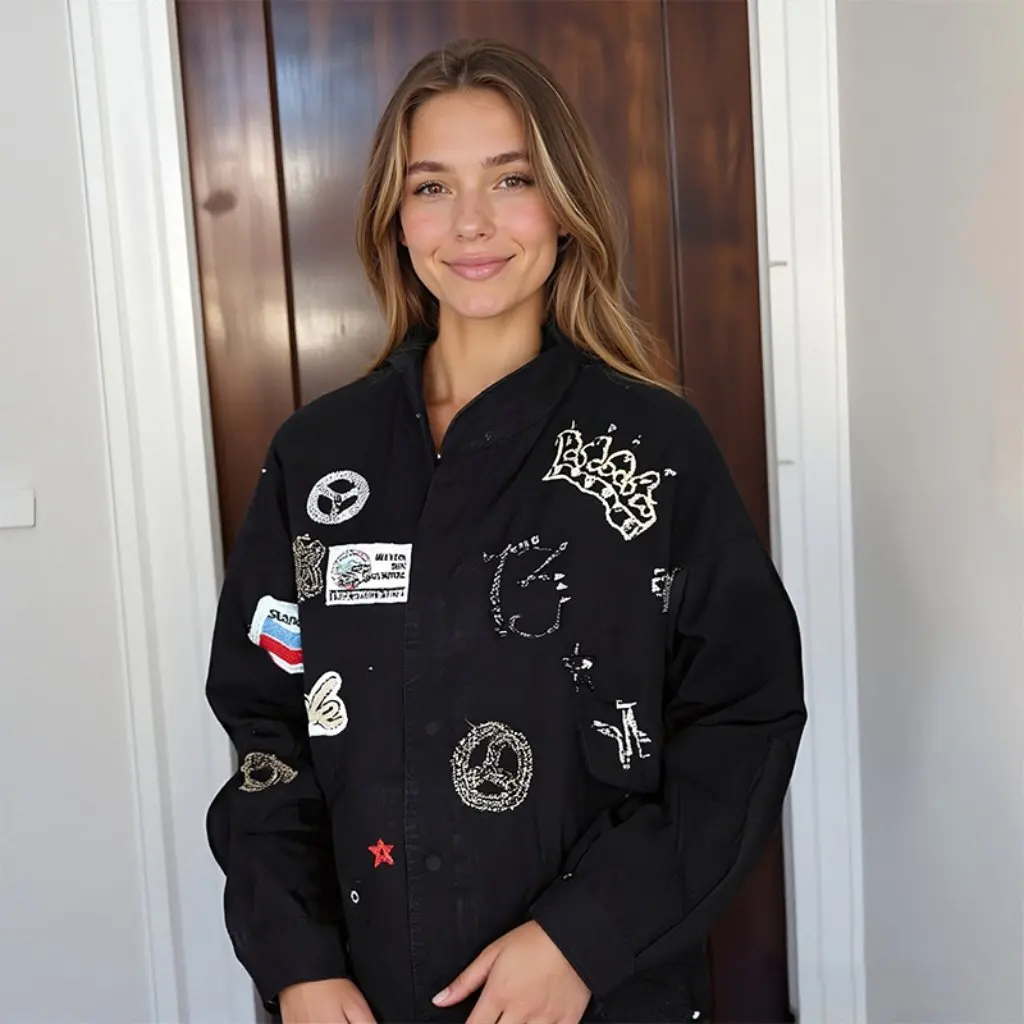 

Женская модная свободная джинсовая куртка в летнем стиле с лацканами и длинными рукавами, асимметричные заклепки, новые поступления