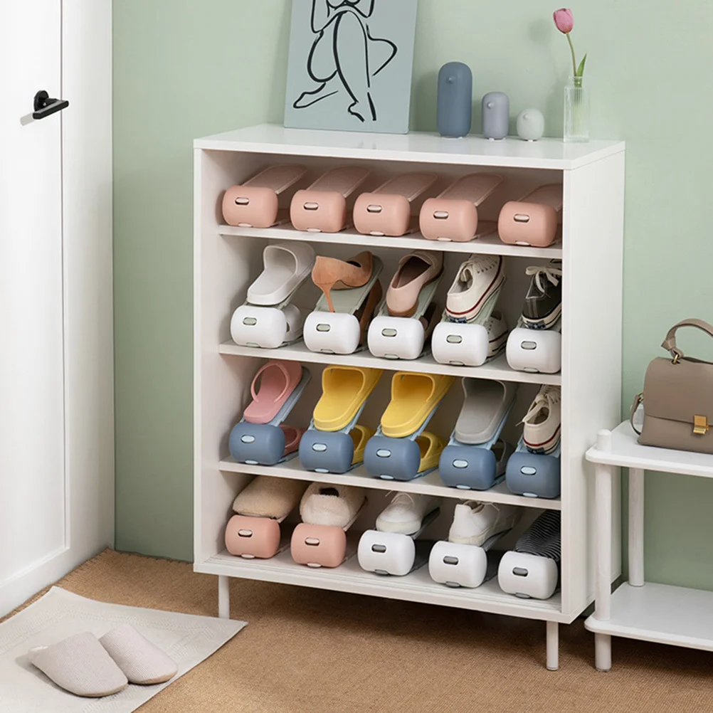 

4Pcs Shoes Organizer Double Layer Design Smooth Polish Comfortable Hand Feel Practical Holder Shoes Rack Footwear Storage Rack