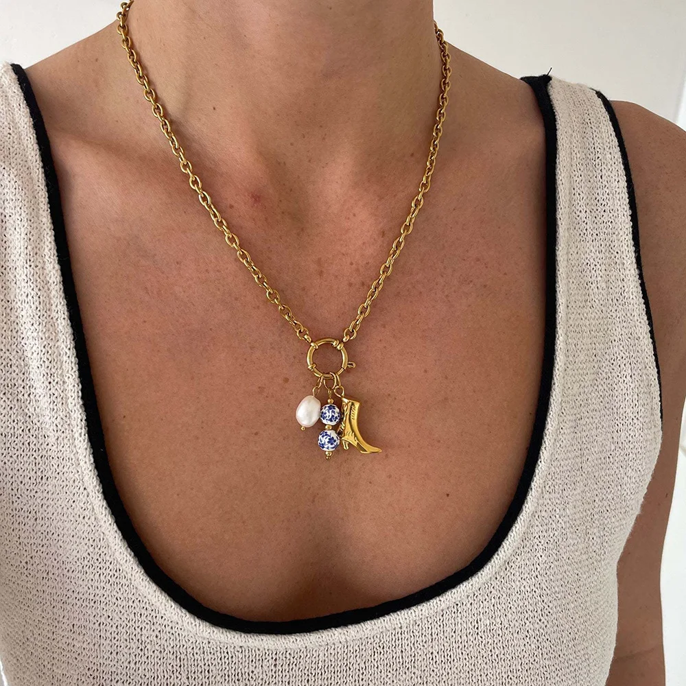Trendy Exquisite Stainless Steel Charm For Women Imitation Pearl Screw Heart Pepper Pendant DIY Making Accessories Jewelry