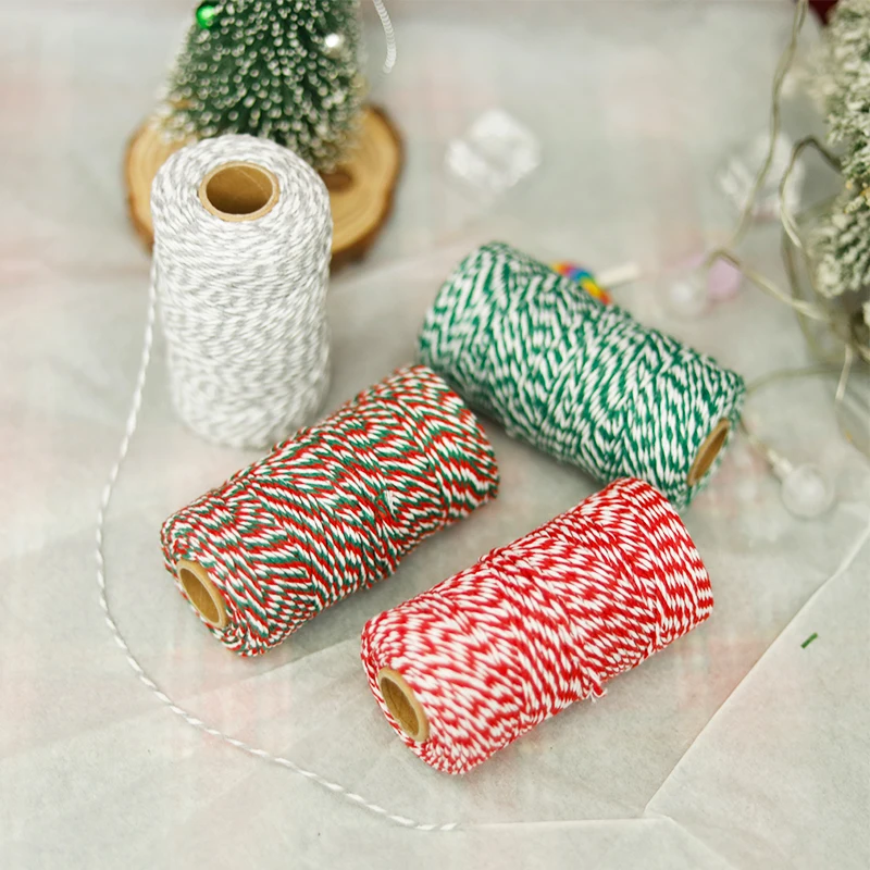 100M Red Green White Cotton Rope 10yards Bakers Twine String Cotton Thread For Home Decor Christmas Gift Wrapping Handmade DIY