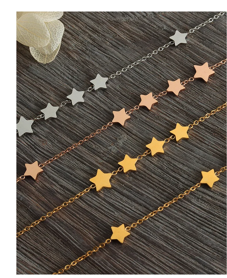 Edelstahl-Halsketten mit dünner Kette und Sternquaste für Damen, 18 Karat vergoldet, kein Anlaufen, Damen-Halskette mit mehreren Stern-Charms – Detail 7