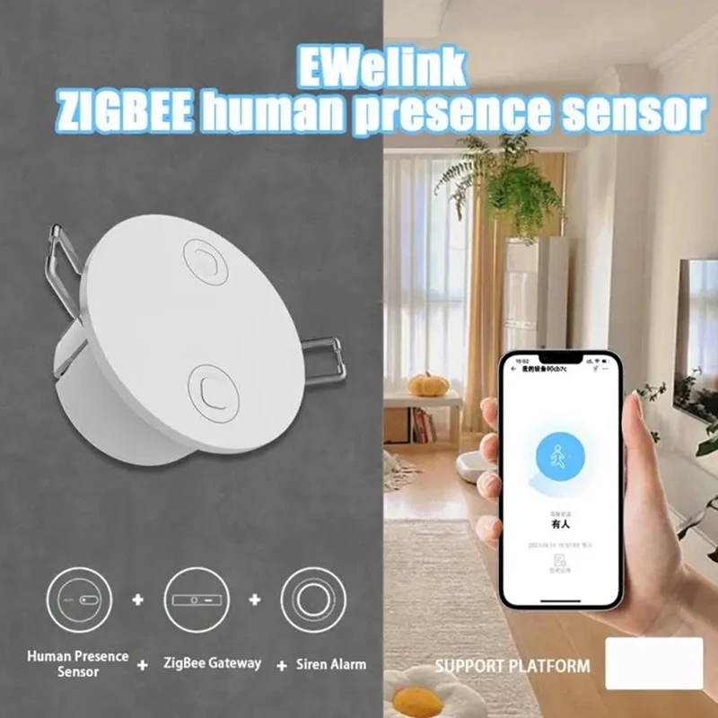 Zigbee Smart Human Presence Detector, PIR Sensor de Movimento para Segurança Doméstica, Economia de Energia, 5.8G