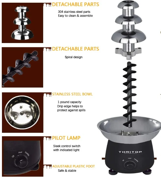 Stainless Steel Chocolate Fondue Fountain Easy to Assemble 4 Tiers