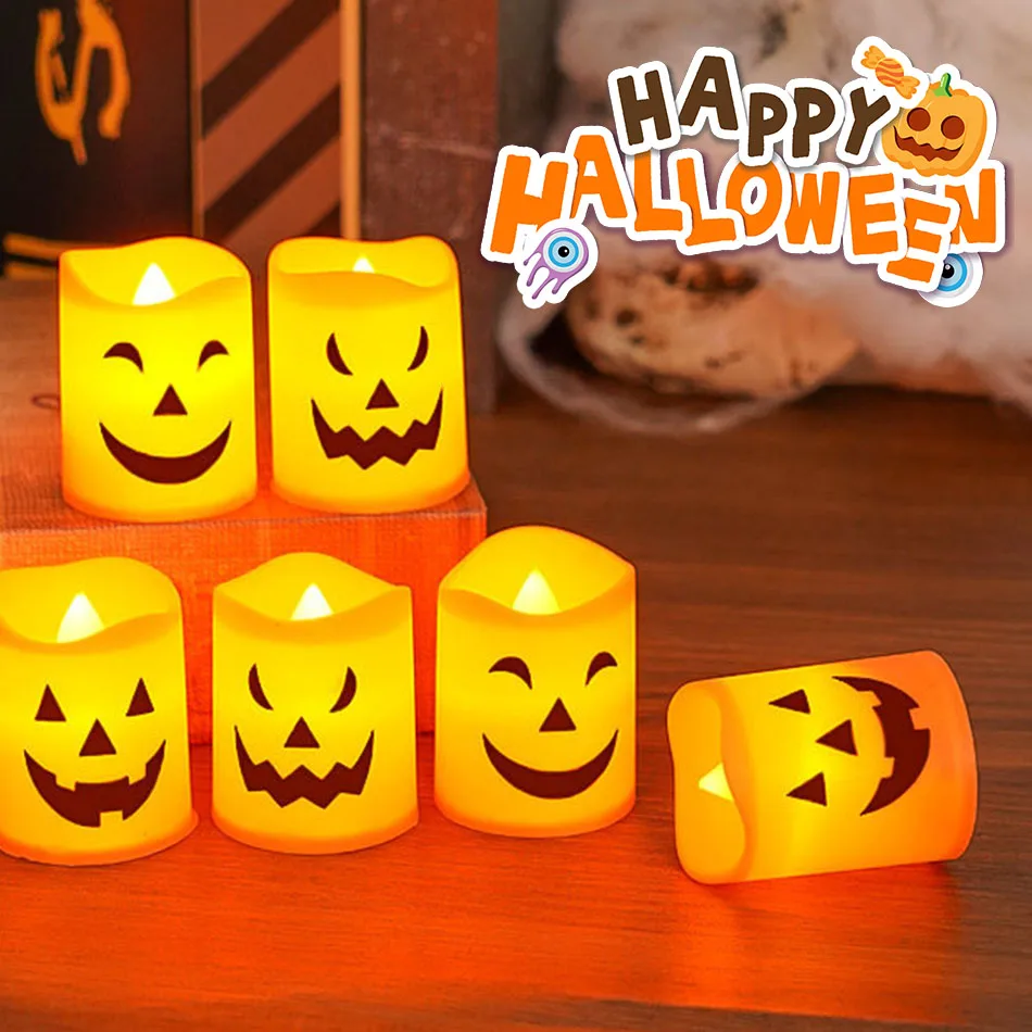 6PCS Halloween Pumpkin Candle Lights Led Electronic Candle Lights Table Garden Decorations Night Lights Halloween Decorations