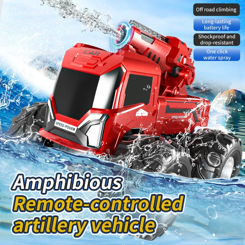 Remote controlled four-wheel drive off-road vehicle capable of launching water cannons, amphibious multiplayer competitive child