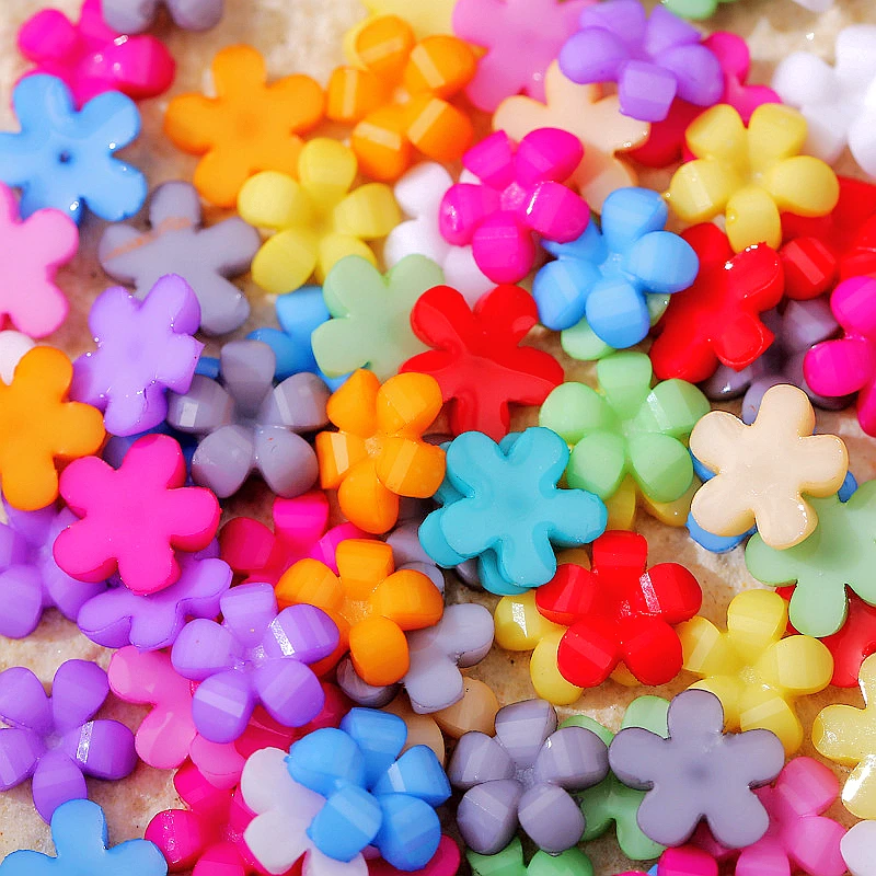 100PCS 9MM Mixed Color Five-petaled Flowers 3D Acrylic Nail Art Decorations Charms Accessories Manicure Decor Supplies Material