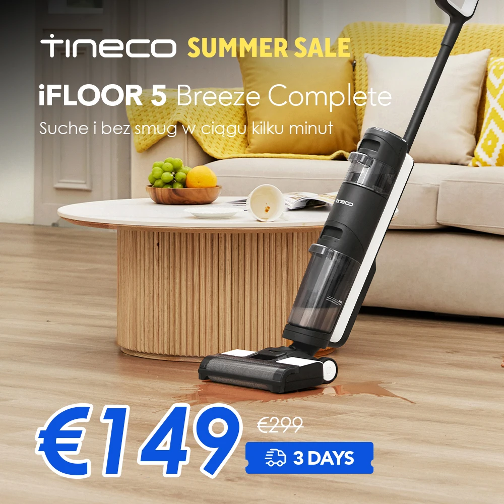 Odkurzacz i mop Tineco Floor One S3 Breeze, bezprzewodowy, do mycia podłóg na mokro i sucho, elektryczny mop samooczyszczający, inteligentne urządzenie domowe.