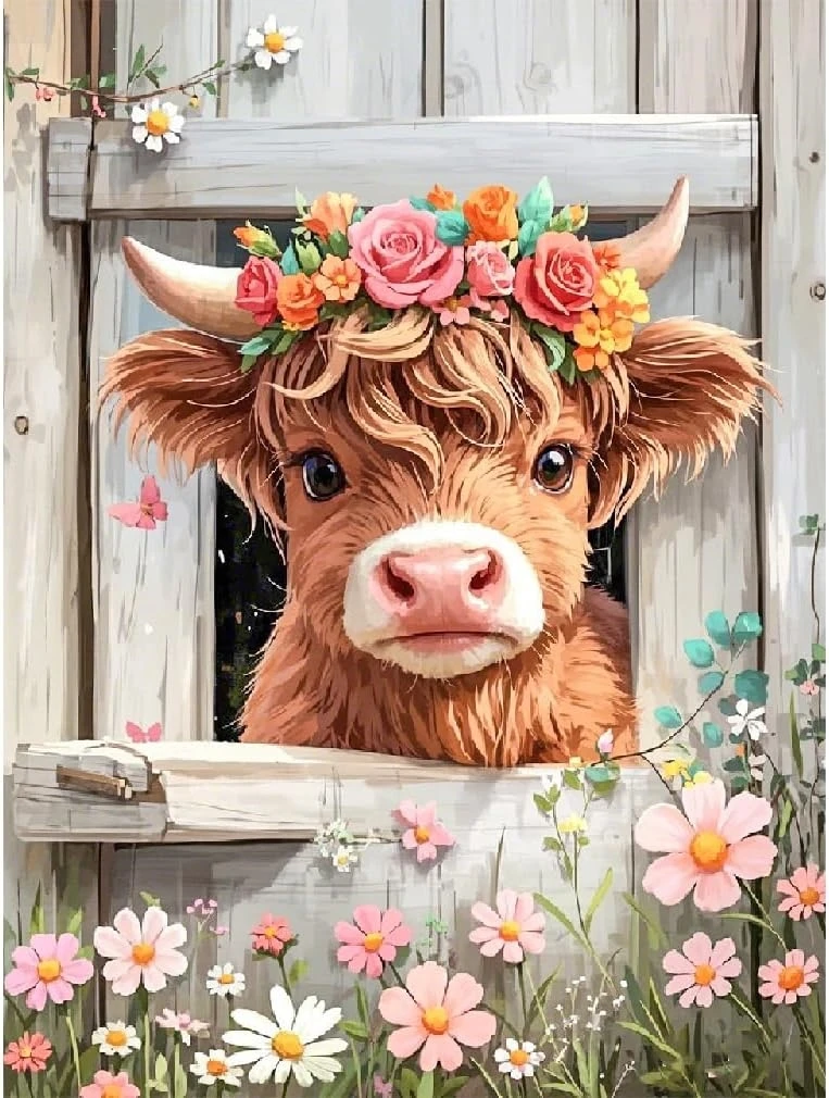 

JMINE Div 5D горная корова дерево цветок страна полная алмазная живопись наборы крестиков художественное животное 3D краска алмазов