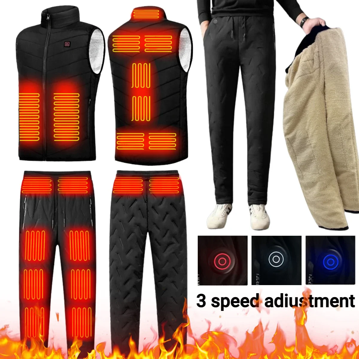 Unisex Electric Heated Trousers 9/10 Heating Zones 3 Speeds Electric Heated Vest Winter Heated Body Clothing for Outdoor Camping