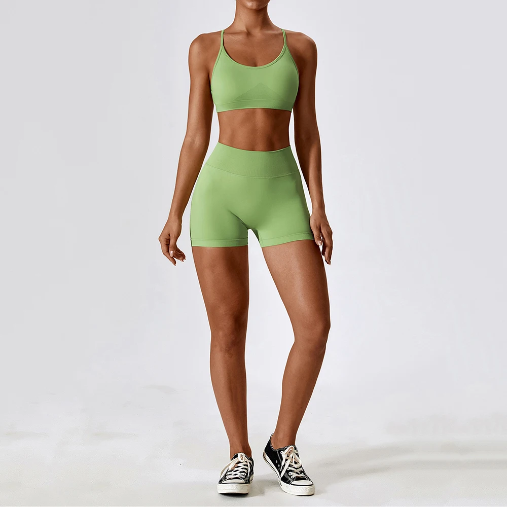 Sutiã esportivo feminino sem costura para ioga, top de compressão absorvente de umidade com costas cruzadas para corrida, fitness, treino, roupas esportivas