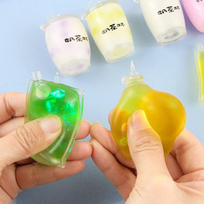 Set 4 Buah Cangkir Jelly Lucu Mini Baru Musim Panas, Cangkir Teh Susu Buah, Mainan Sensorik Peras, Bola Air Dengan Butiran Air, Hadiah Untuk Anak Perempuan