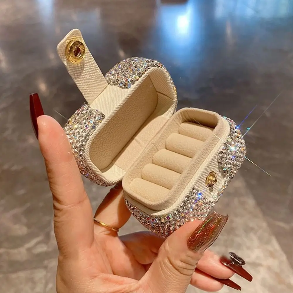 Bling Mini Rhinestone Ring box Luxury Silver Rhinestone Jewelry Box Creative Square Sparkling Jewelry Storage Box Wedding Gift