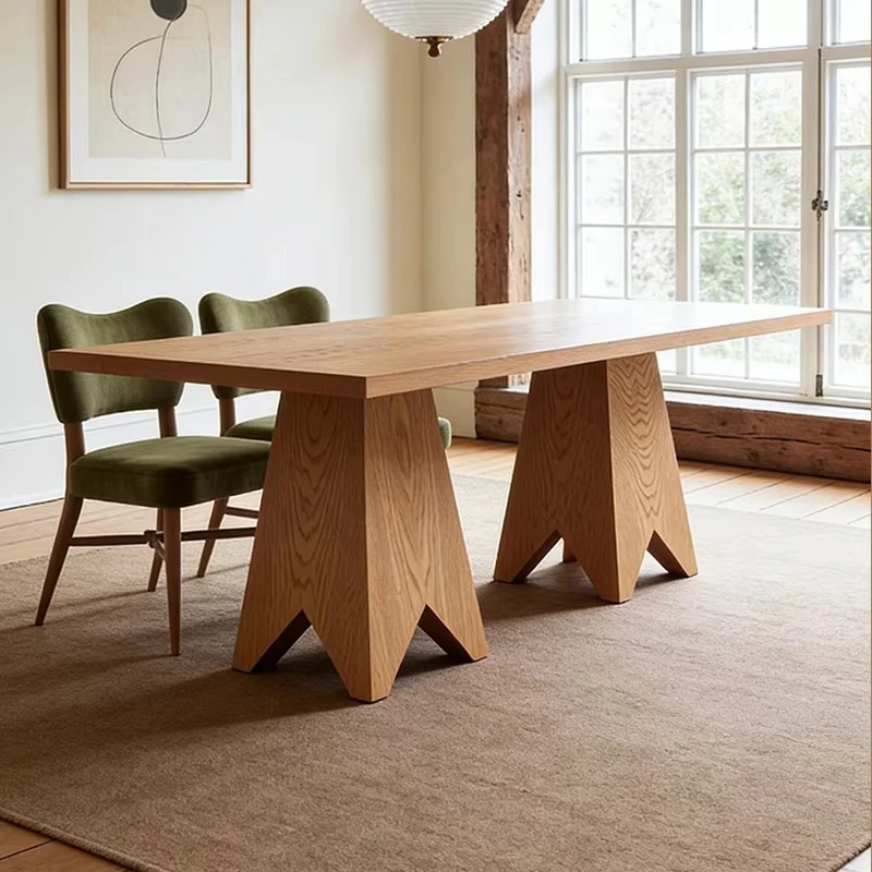 &c Dining Table Featuring Symmetrical Trestle Legs and Smooth Wooden Surface Elegant for Formal or Casual Settings Mesa