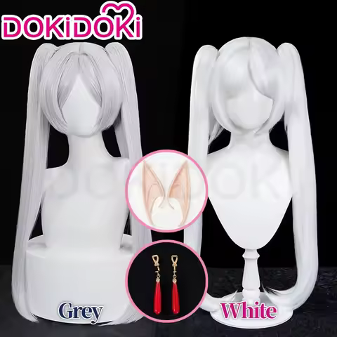 Anime Wig Frieren: Beyond Journey's End DokiDoki for Women, Cosplay, White and Gray Hair, Ear Clip, Free Wig Cap