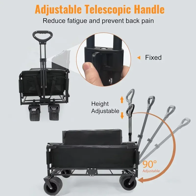 240L Foldable Wagon Cart with Wheels Heavy Duty 560LBS Load Capacity 3 in 1 Collapsible Sports Utility Grocery Shopping