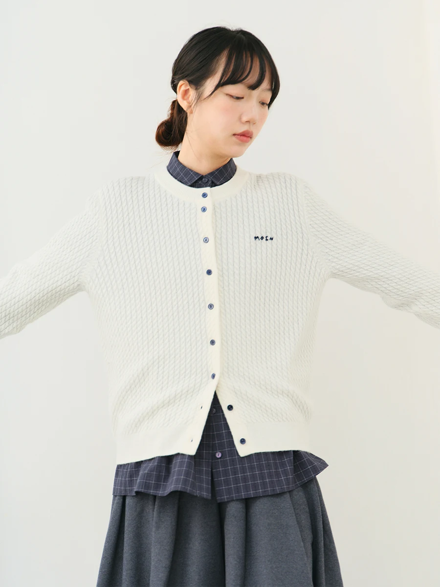 

mat Pure White Wool Camere Knitted Open Cardigan Women's Loose Fit Small round Ne Autumn Winter New Arrival