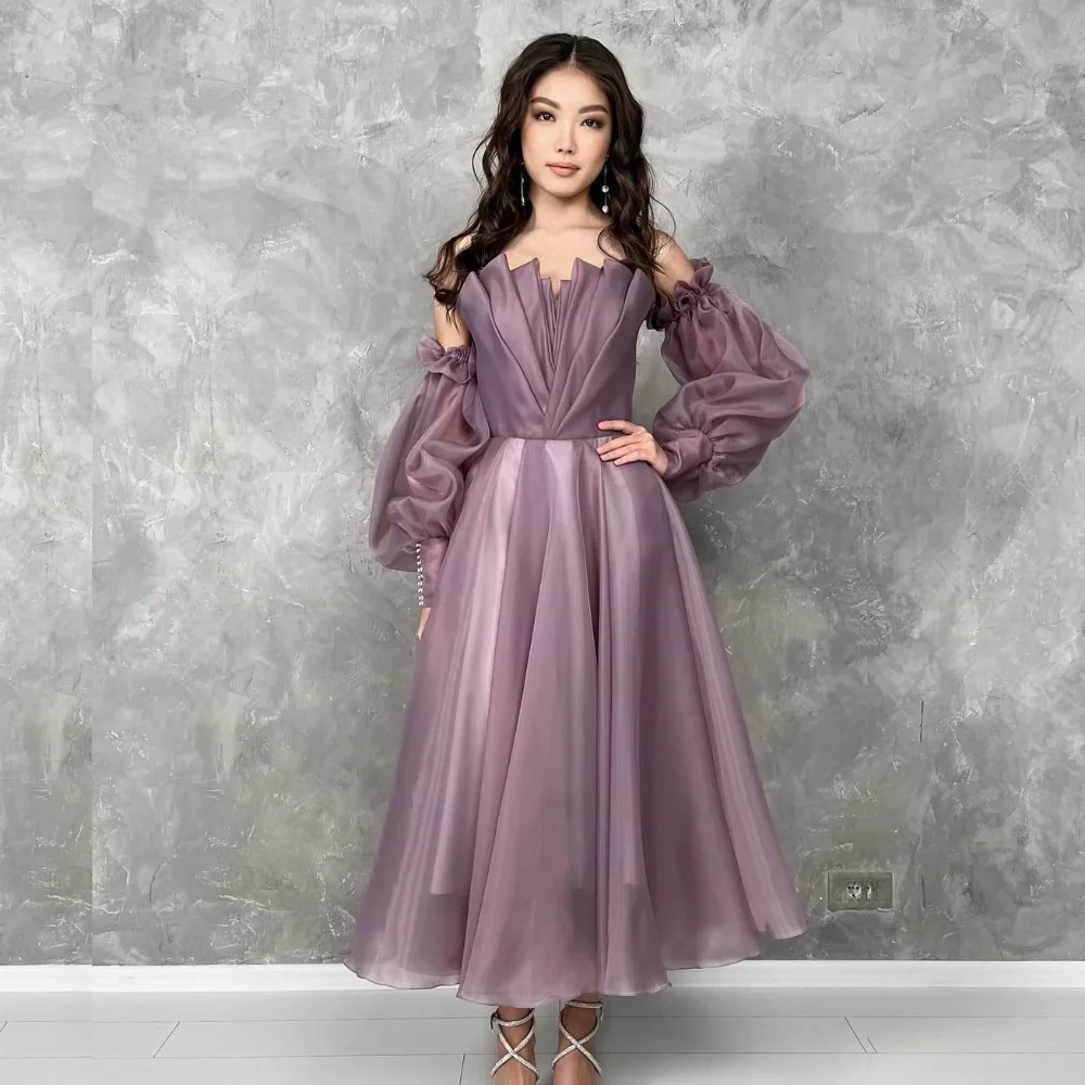 

Organza Draped Pleat Ruched Quinceanera A-line Off-the-shoulder Bespoke Occasion Gown Midi Dresses