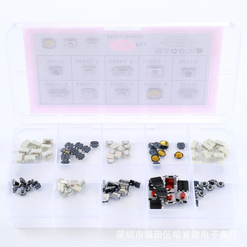 100 stuks tactiele schakelaars autoschakelaarknoppen 10 specificaties elk 10 stuks SMD-schakelaars 100 stuks